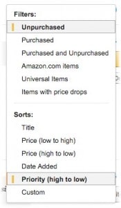 Amazon Wish List Filter & Sort