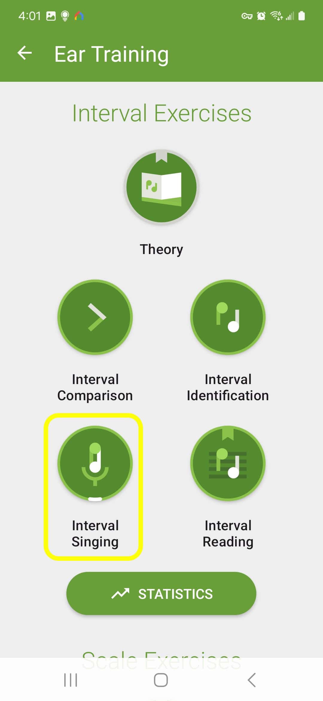 The Interval Singing button in the Ear Training options