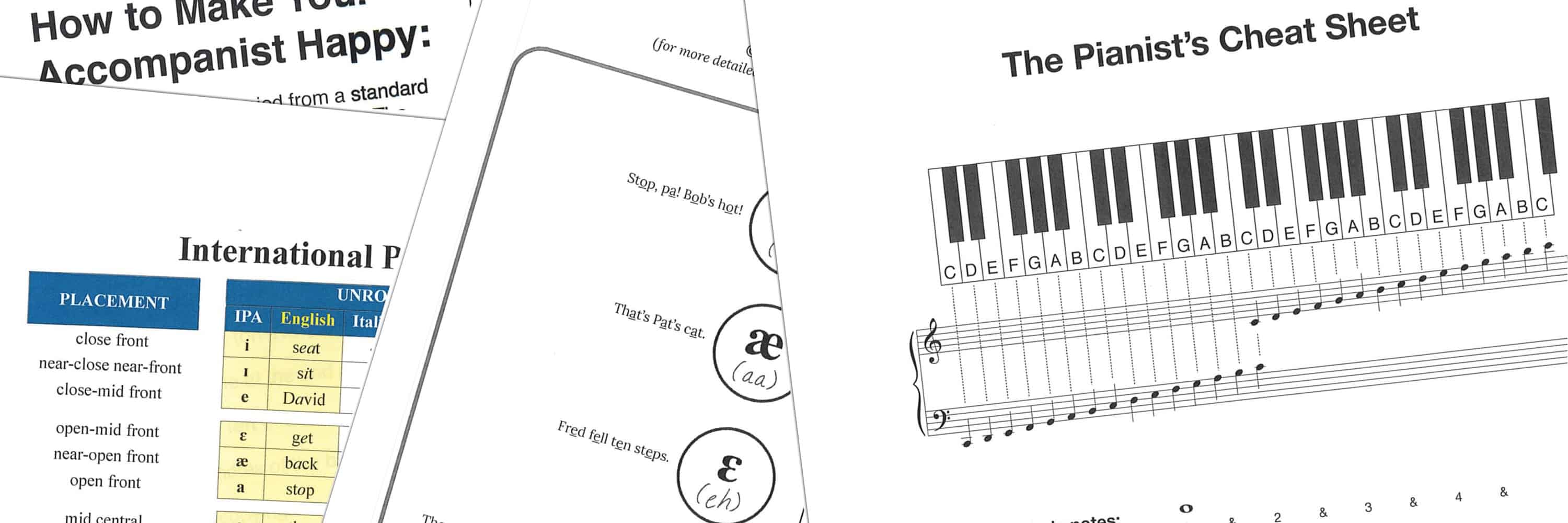 Photo of various music theory handouts overlapping one another at various angles