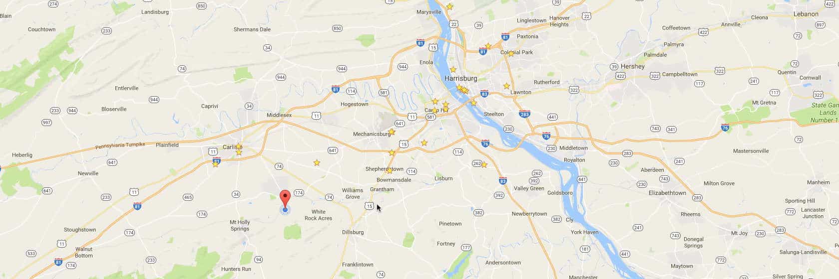 Screenshot of Google Maps showing Central Pennsylvania
